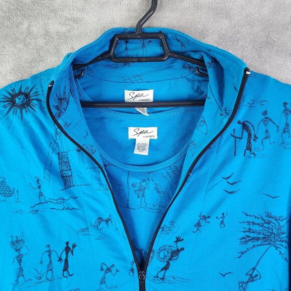Womens 2 Pc Chicos Spa Blue Graphic Full Zip Jacket & Tank Top Set Size 2 & 3 - Picture 4 of 14